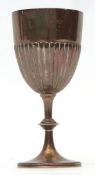 Edward VII trophy cup of goblet form with half-fluted bowl and knopped stem on spreading foot,