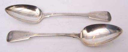 Two George IV Fiddle pattern table spoons (erased), length 23cms, combined wt approx 155gms,