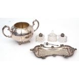 Mixed Lot: late 19th century electro-plated two-handled sugar basin of melon form, together with a