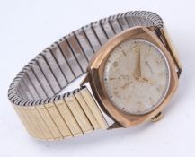 Mid-20th century 9ct gold wristwatch, Helvetia, the Swiss 17-jewel movement to a signed silvered