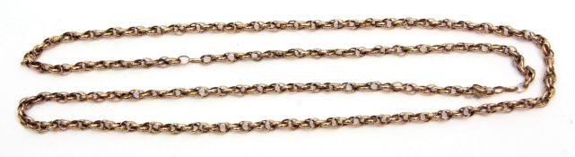 Low grade yellow metal chain, having textured and chased oval links (broken), 12.7gms