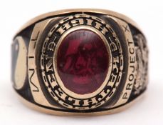 Graduation ring, stamped 10K, "Kathleen High School College", engraved Tim Project X97, size W/X,