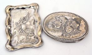Mixed Lot: Edward VII pin tray of shaped rectangular form and embossed with an angel with a child,