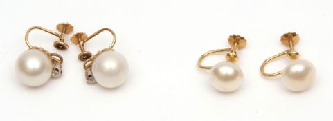 Mixed Lot: pair of simulated pearl and diamond drop earrings, screw fittings in a Tiffany & Co