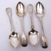 Four George IV Fiddle pattern table spoons (erased), length 23cms, combined wt approx 359gms, London