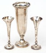 Mixed Lot: single trumpet vase (loaded), together with two small trumpet vases (one repaired, both