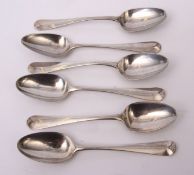 Six late 18th century Hanoverian pattern "fancy back" tea spoons, scratch initials verso, length