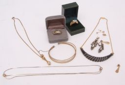 Mixed Lot: two gold plated and paste set rings, necklaces, bangles, earrings etc