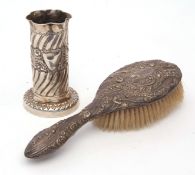 Victorian spill vase of cylindrical embossed form on a spreading foot (loaded), together with a