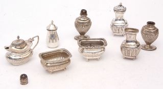 Mixed Lot: various cruet pieces comprising five various pepper casters, two various open salts and