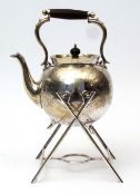 Late 19th century "Aesthetic Movement" electro-plated tea kettle on stand, the heavy gauge wire work