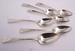 Mixed Lot: three plus three George III Old English dessert spoons, all bearing same crest,