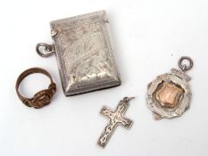 Mixed Lot: Edward VII vesta case of rectangular form with hinged sprung cover, side suspension and