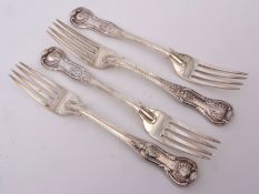 Four Victorian Kings pattern dinner forks, with diamond heel, length 21cms, combined wt approx