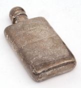 Victorian all silver hip flask of rectangular form with pull off cup base and with hinged bayonet