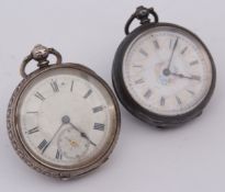 Mixed Lot: Swiss silver cased cylinder escapement fob watch with double sunk Roman enamel dial,