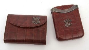 Mixed Lot: two Drew & Sons - Piccadilly Circus silver mounted crocodile skin pieces including