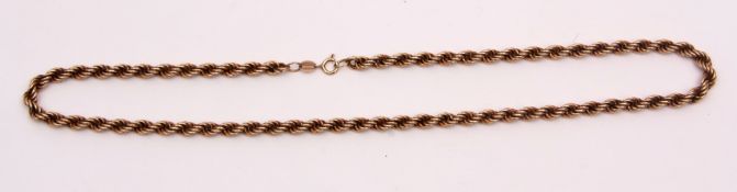 Modern yellow metal chain of rope twist design, stamped 375 and 9K, 10.4gms