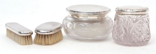 Mixed Lot: silver lidded and clear cut glass powder bowl, together with a further silver lidded
