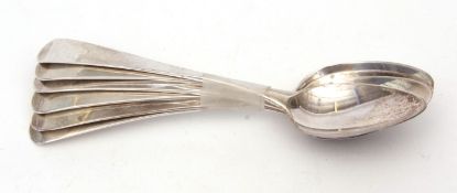 Six George III Old English pattern tea spoons, with long drop bowls (erased), length 12 1/2 cms,