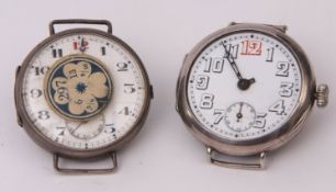 Mixed Lot: two various Swiss silver cased lever wristwatches, the first with jewelled movement, bi-