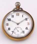 Mid-20th century base metal cased Government issue open face keyless lever watch, 433, the Swiss