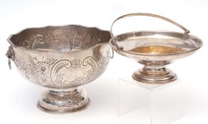 Mixed Lot: silver on copper two-handled punch bowl together with a swing handled table basket (2)