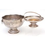 Mixed Lot: silver on copper two-handled punch bowl together with a swing handled table basket (2)