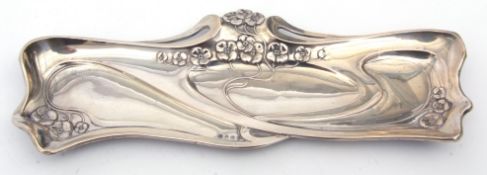 Early 20th century German white metal Art Nouveau style pin tray of shaped form with stylised