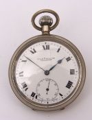 Second quarter of 20th century nickel cased open face keyless lever watch, D F & C, the Swiss 15-