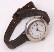 First quarter of 20th century silver cased wristwatch, SS & Co, the Swiss gilt frosted and