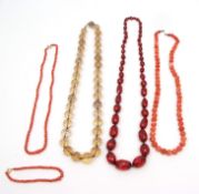 Mixed Lot: vintage red faceted bead necklace, Do peach coral necklace, vintage coral bead necklace