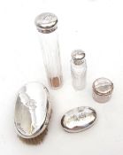Mixed Lot: silver backed hair brush, together with two further silver lidded toiletry jars, single