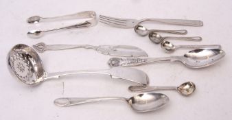 Mixed Lot: four various silver flatware pieces, combined wt approx 73gms together with six further