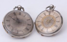 Mixed Lot: two late 19th century Swiss silver cased open face cylinder fob watches, signed Baume and