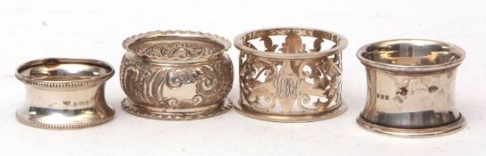 Mixed Lot: four various silver napkin rings, combined wt approx 94gms, various dates and makers (4)