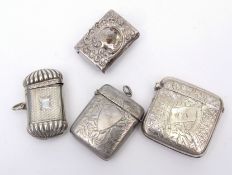 Mixed Lot: three various base metal vesta cases, each of rectangular form and all with hinged