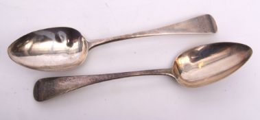 Two Old English pattern table spoons, initialled, length 22cms, wt approx 136gms, London 1809,