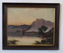 B Ward, signed pair of oils on card, Scottish loch and Mountain landscapes with cattle watering,