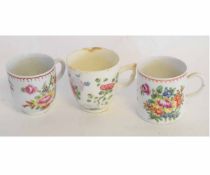 Bow coffee can together with two cups with floral designs (faults), height 7cms