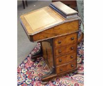 Victorian walnut Davenport with beige leather insert and lift up lid, with maple wood lined