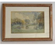 Early 20th century English School, group of three watercolours, Garden, Lake and Architectural