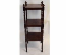 19th century mahogany three-tier whatnot supported on four turned columns, 42cms square x 113cms