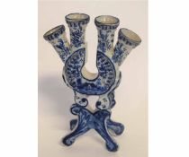 Delft style finger vase on four paw feet, 20cms high