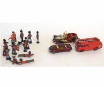 Box containing a Dinky Toy fire engine, a Corgi Toy Chitty-Chitty Bang Bang (a/f) and a quantity