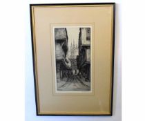 G Hayes, signed in pencil to margin, black and white etching, "Mercery Lane, Canterbury", 29 x