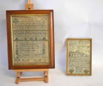 18th century sampler on gauze by Lydia Mitchels, aged 11 years old, dated 1785, together with a