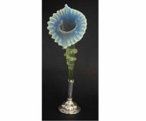 Glass Vaseline glass vase in plated silver holder, 30cms high