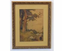 Indistinctly signed and dated 1905, watercolour, Figure gathering kindling, 27 x 18cms