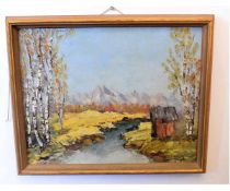 20th century Continental School oil/board, Alpine landscape, 39 x 49cms